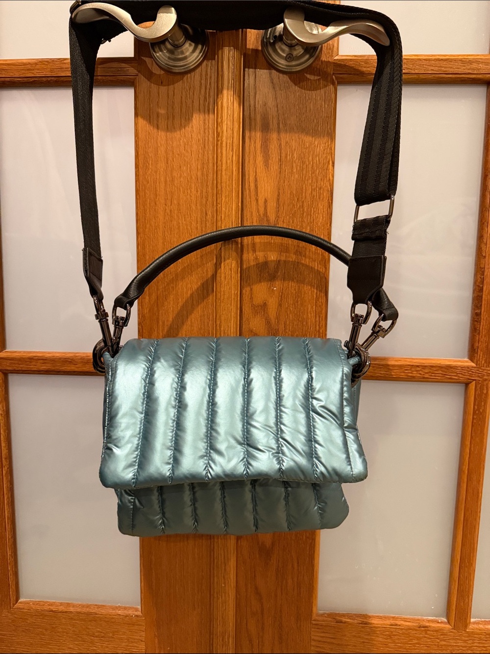 THINK ROYLN Metallic Teal Quilted Puffer Crossbody